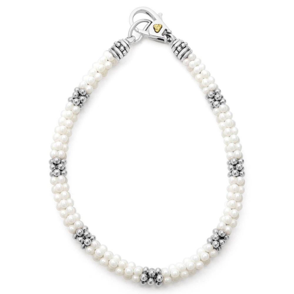 LAGOS White Caviar Station Ceramic Rope Bracelet Sterling Silver Size Medium M
